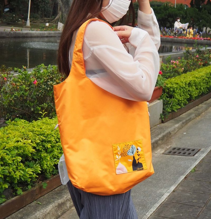 Eco-friendly rPET water-resistant Dual-Color Reversible tote bag(Canary) - Messenger Bags & Sling Bags - Polyester Orange