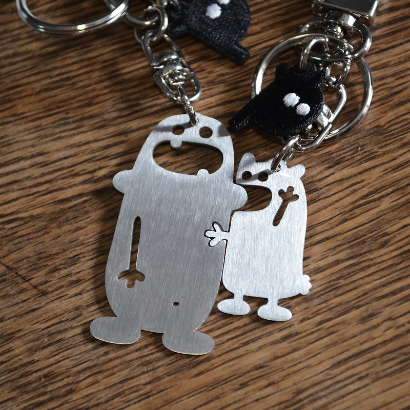 Do not bite my ear! Stainless Steel Keychain  set - Keychains - Stainless Steel Silver