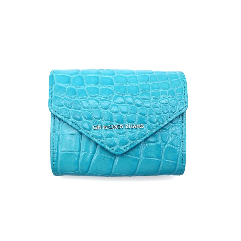 Mint blue crocodile embossed envelope clip - Wallets - Genuine Leather Blue