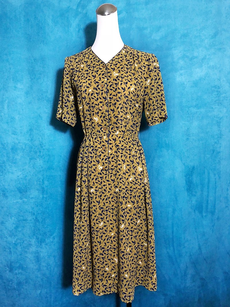 Mustard leaf wrap short skirt vintage dress / bring back VINTAGE - ชุดเดรส - เส้นใยสังเคราะห์ หลากหลายสี