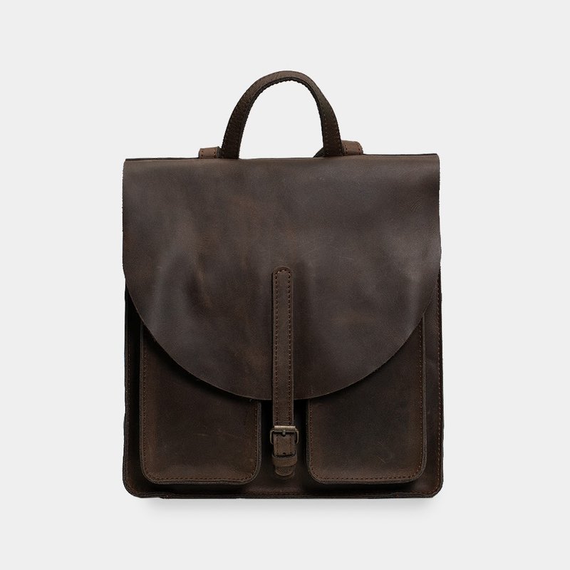 棕色皮革筆電背包 — 復古男女通用工作旅行後背包 - 後背包/背包/書包 - 真皮 咖啡色