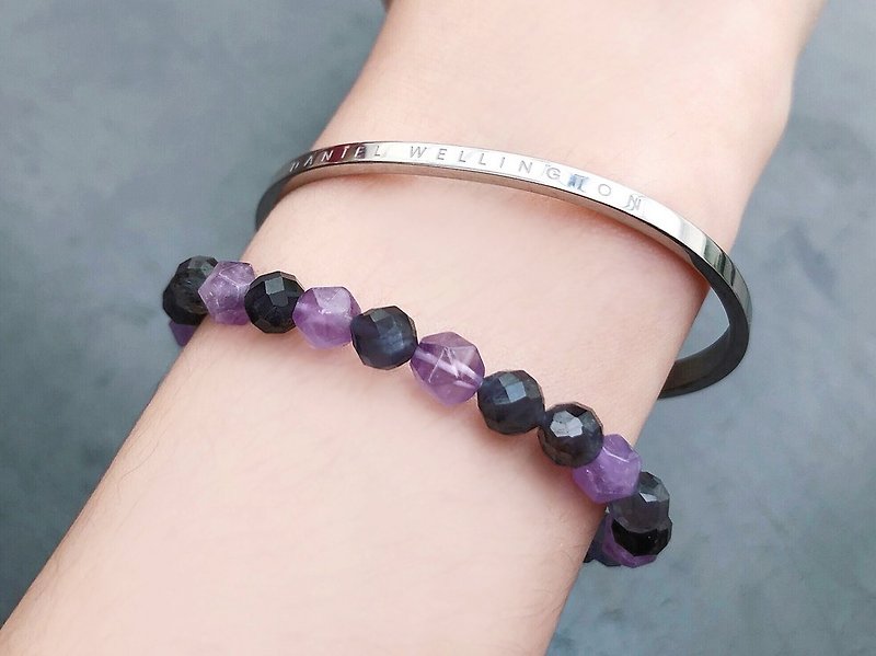 (Ofelia.) Natural Diamond Cut Lavender Amethyst x Diamond Cut Cordierite Bracelet (J128.Marisol) - Bracelets - Gemstone Purple