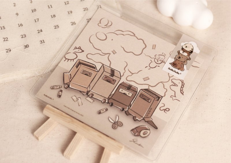 紙箱躲貓貓 厚磅質感小卡 雙面 13*13 cm - 卡片/明信片 - 紙 白色