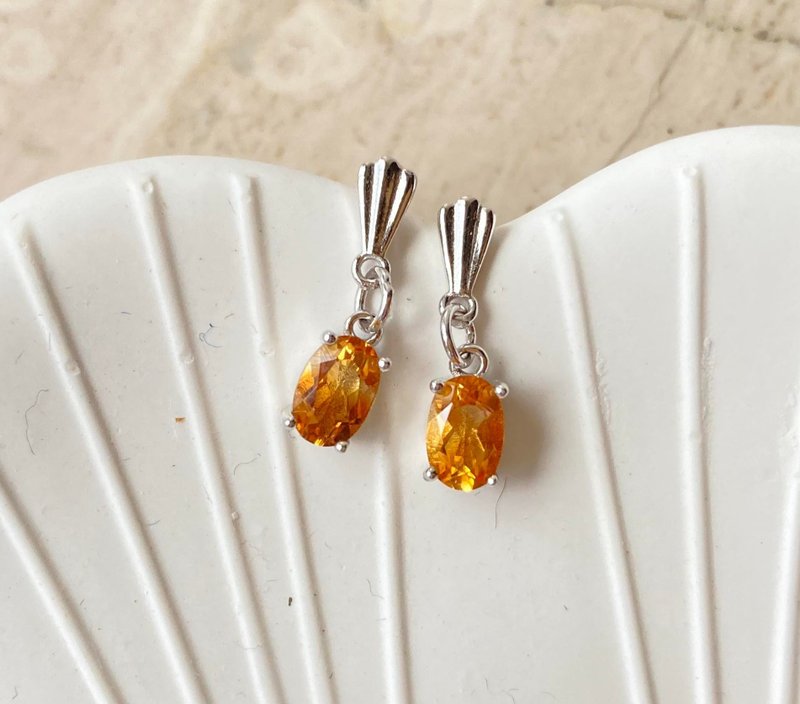 天然黃水晶耳環925純銀耳環戒指裸石寶石輕珠寶半寶石 - 耳環/耳夾/耳骨夾 - 寶石 黃色