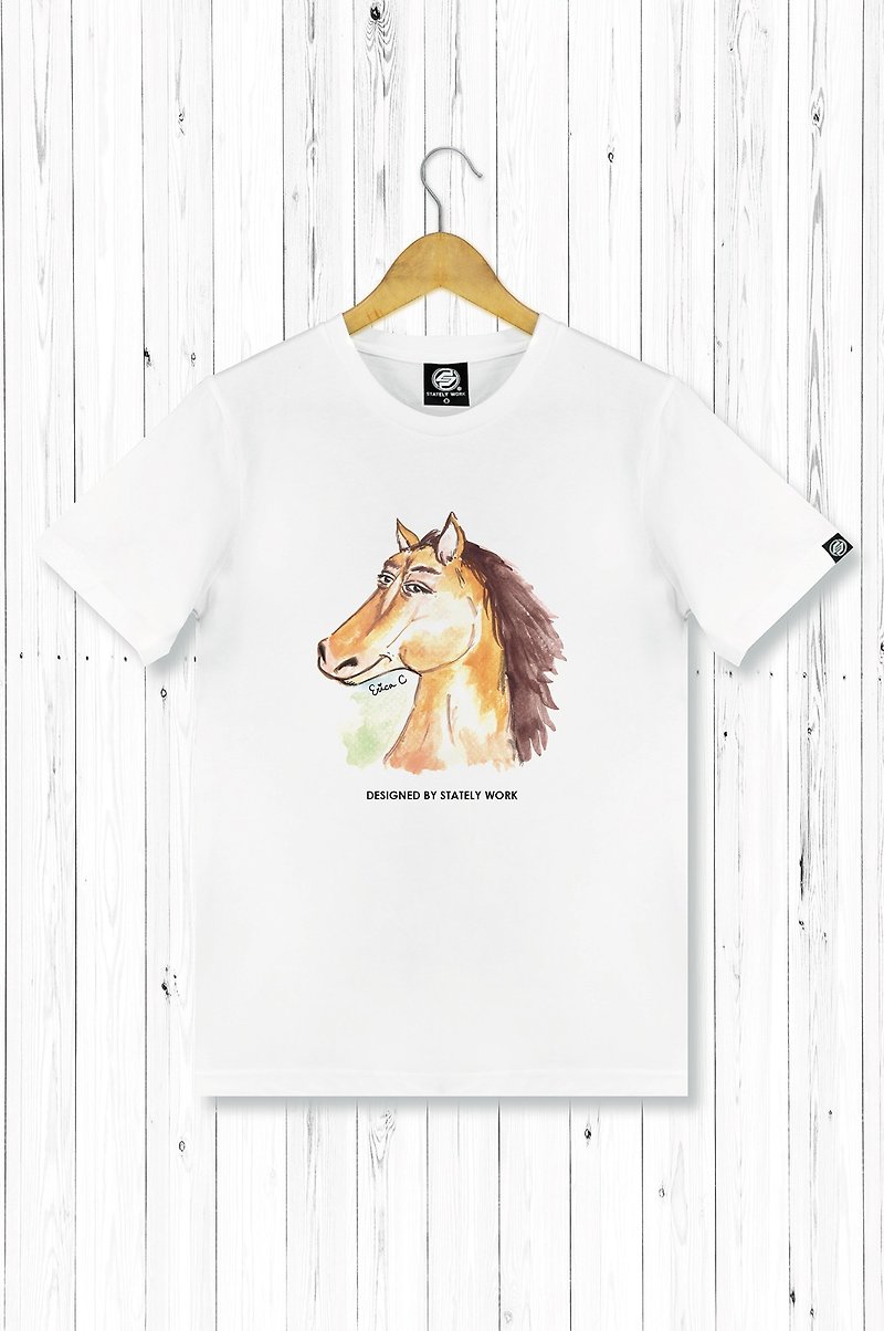 STATELYWORK World-weary Zodiac-Horse-Male White T-shirt - Men's T-Shirts & Tops - Cotton & Hemp Multicolor