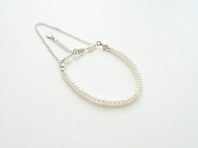 White Freshwater Pearl & Sterling Silver Chain Double-Strand Bracelet - Bracelets - Pearl White