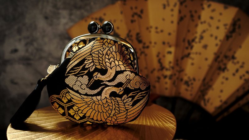 金襴龜甲鶴の丸青蛙眼口金包 - 錢包/皮夾/長短夾 - 棉．麻 