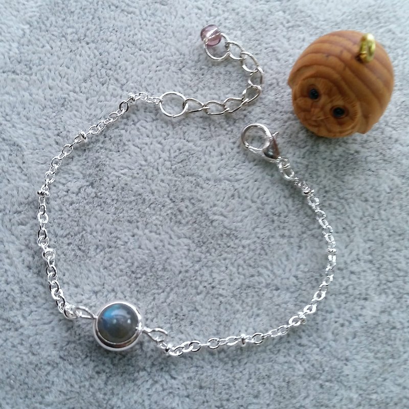 拉長石 鍍銀手鍊 Labradorite silver-plated bracelet - 手鍊/手鐲 - 寶石 藍色