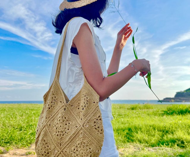 ウーブンファブリック クロシェ かごバッグ ◇直営店◇【PRADA】ウーブンファブリック クロシェトートバッグ