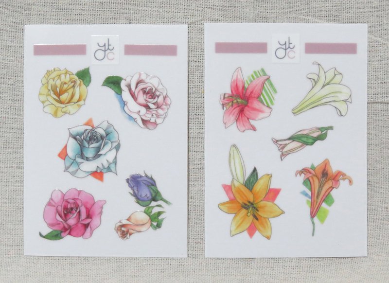 Hand-Drawn Floral Crystal Transfer Stickers - สติกเกอร์ - วัสดุกันนำ้ หลากหลายสี