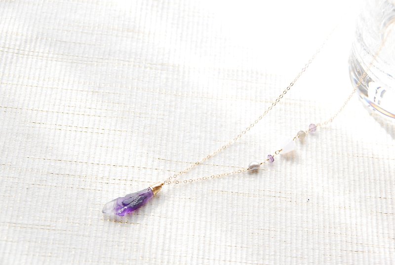 Rough Rock Amethyst Necklace 14kgf - Necklaces - Gemstone Purple