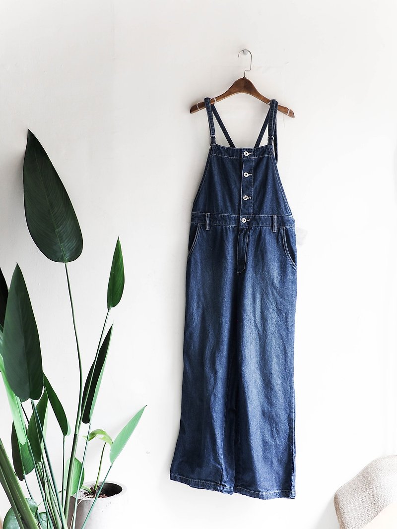 River Water Mountain - Okinawa Blue Blue Twilight Youth Sweet Oyster Log Antique One-piece Denim Sling Pants - Overalls & Jumpsuits - Cotton & Hemp Blue