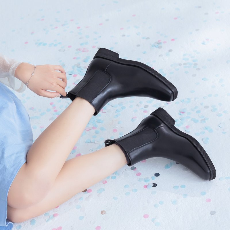 【I called Love】Athens Overture | Square Toe Chelsea Boots - Women's Booties - Waterproof Material Black