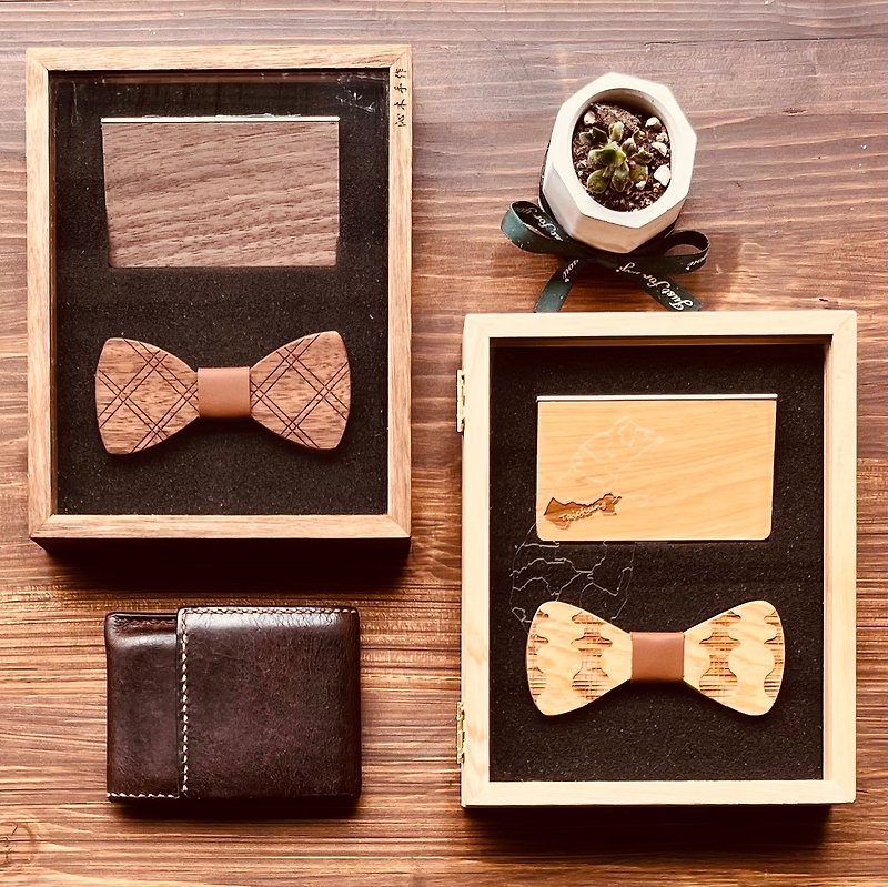 【Customized Gift】【Jazz Collection】Business Card Case & Wooden Bow Tie – Boutique Gift Box Set - Card Holders & Cases - Wood 