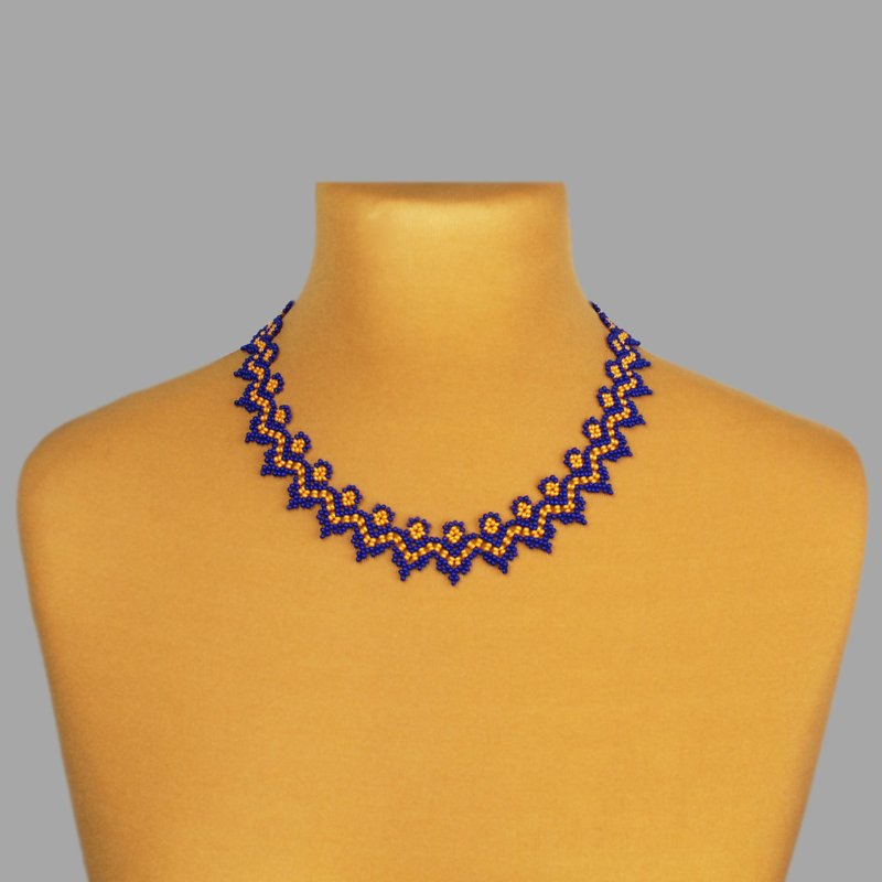 Blue and yellow necklace elegant bead jewelry - 項鍊 - 玻璃 藍色