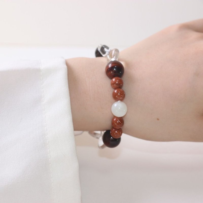 B084七輪調和手串/金太陽/白晶/虎眼石/天然晶石/能量石/原生態 - 手鍊/手環 - 水晶 多色