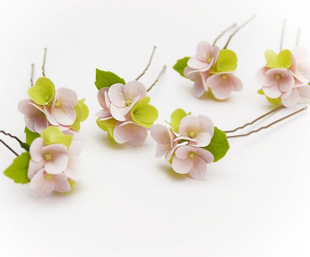 ピンクの花のヘアピン（セット4）、結婚式のヘアピン、アジサイの花のヘアピン ショップ JewelryFloren ヘアアクセサリー Pinkoi
