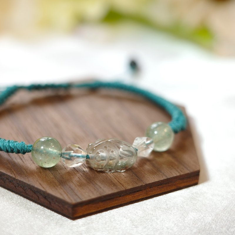 [Dragon Dragon] Handmade Wax crystal design lucky anti-villain vision ghost Silver yao bracelet jewelry - Bracelets - Crystal Green