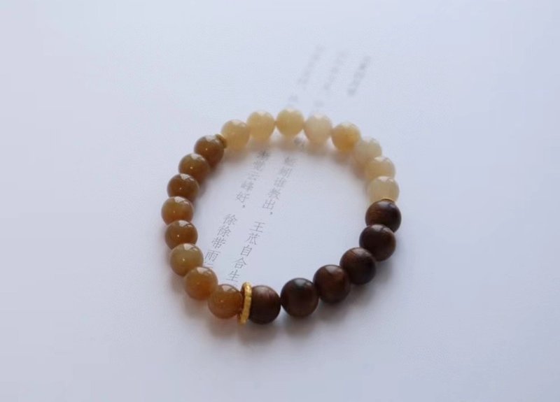 8mm Natural Hotan Jade/Hetian Jade-Xinjiang Sugar Jade Agarwood Ancient French Silver Accessories Design Single Circle Bracelet - สร้อยข้อมือ - หยก สีนำ้ตาล