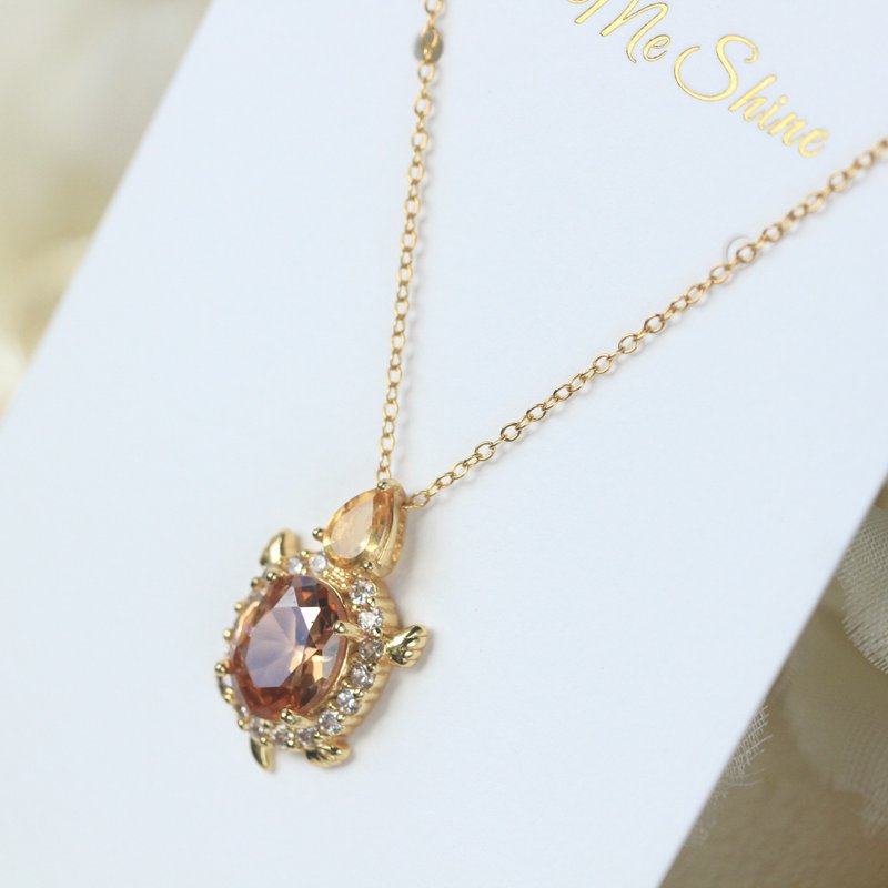 超好寓意。黃水晶錢龜  招財健康 純銀開運水晶項鍊 女生 禮物 - 項鍊 - 貴金屬 金色