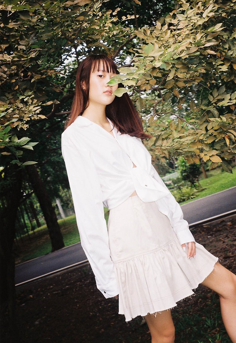 Ruffle mini skirt (Cream) - 裙子/長裙 - 棉．麻 卡其色