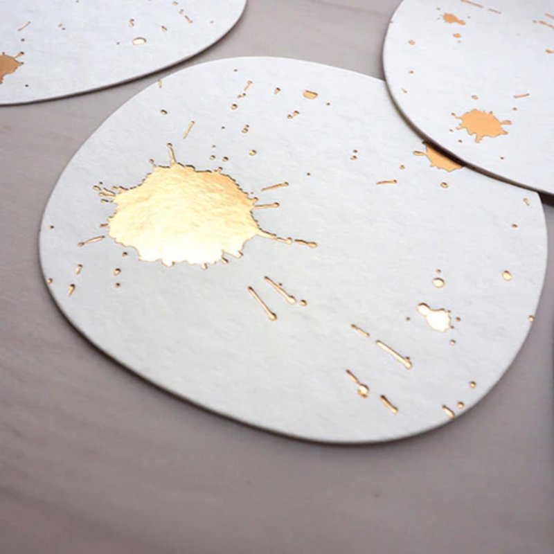 杯墊式活版印刷卡組 — 墨滴款 - 卡片/明信片 - 紙 金色