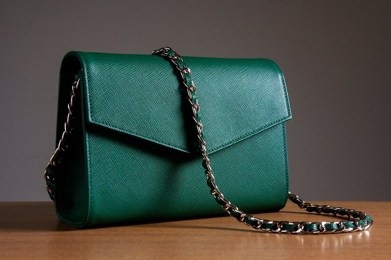leather chain evening bag - กระเป๋าแมสเซนเจอร์ - หนังแท้ 