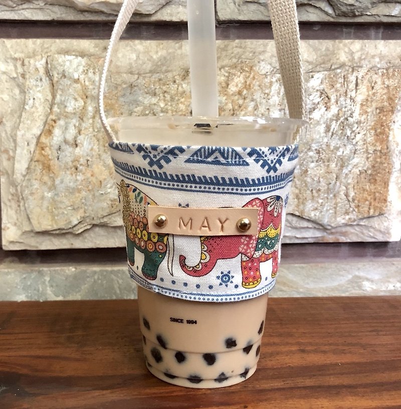 MINIxROSE eco-friendly beverage bag/free leather label with printed letters - Beverage Holders & Bags - Cotton & Hemp Multicolor