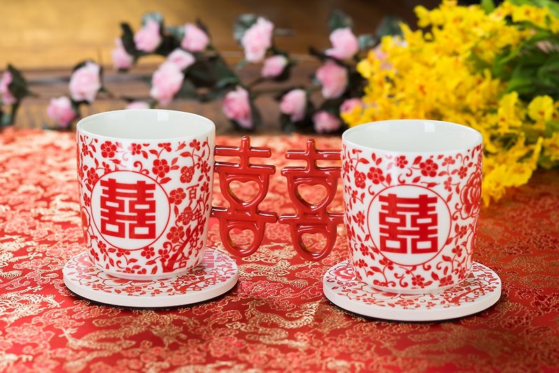 Xiba cup + coaster double into the group/marriage/festive/a hundred years of good marriage/wedding first choice/bless the couple/newly married - Cups - Porcelain 