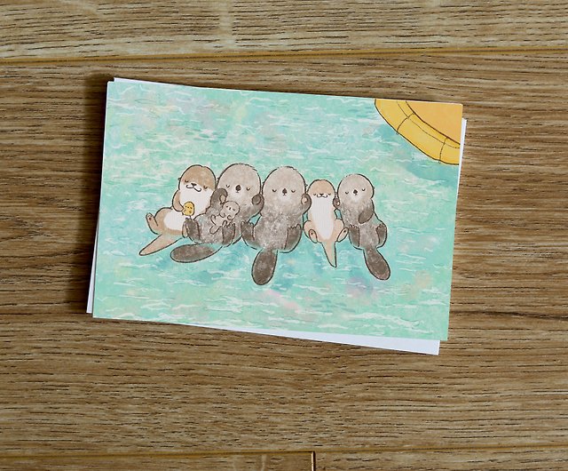 シャインオリジナルカワウソラッコソロリティかわいいイラストポストカード ショップ Shinewatercolor カード はがき Pinkoi