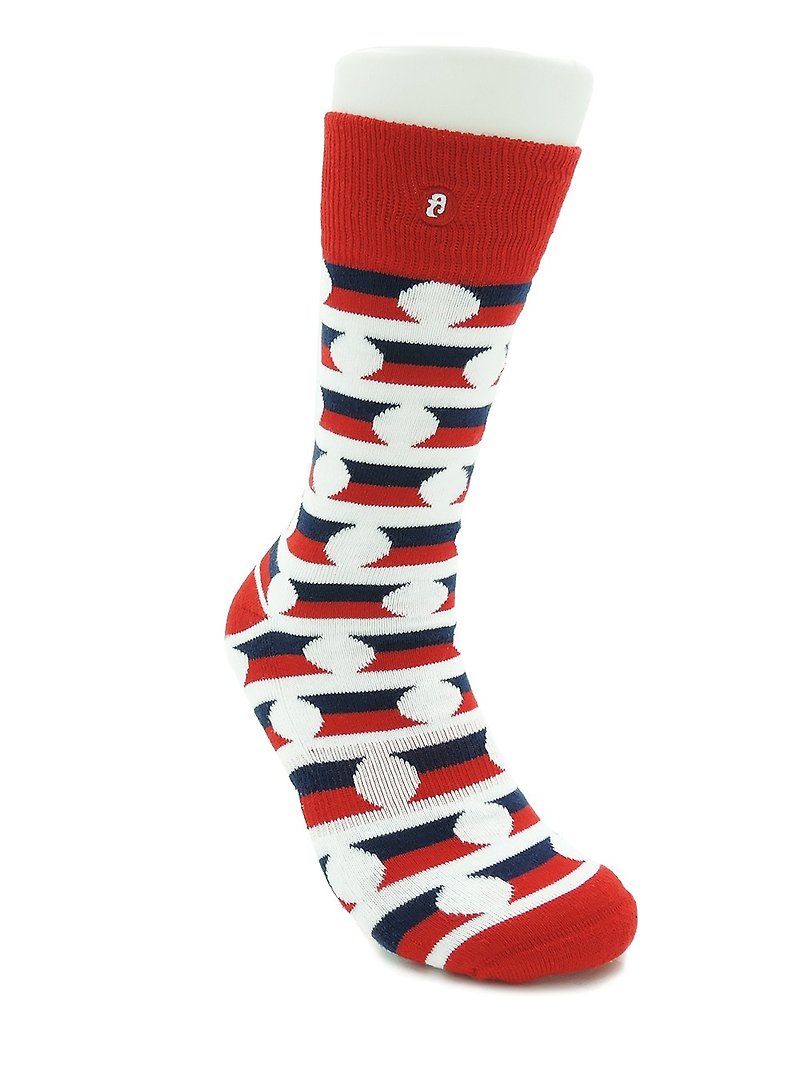 Hong Kong Design | FDay Knit Socks-French 3 Stripes Big Dot - ถุงเท้า - ผ้าฝ้าย/ผ้าลินิน หลากหลายสี