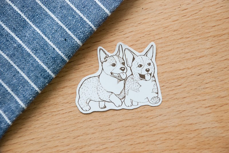 [Animal Series] #2 Monochrome Corgi Geji Brothers Coloring Sticker Pack 5 - Stickers - Paper White