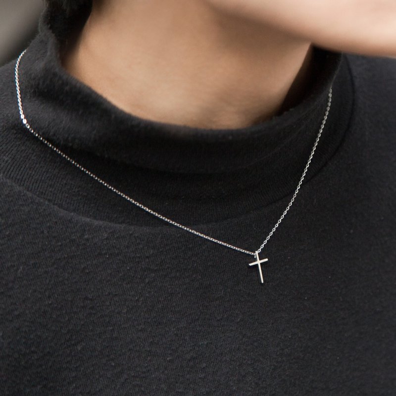 Sterling Silver Cross Necklace_Classic | Faith. Versatile light jewelry. clavicle chain - Necklaces - Sterling Silver Silver