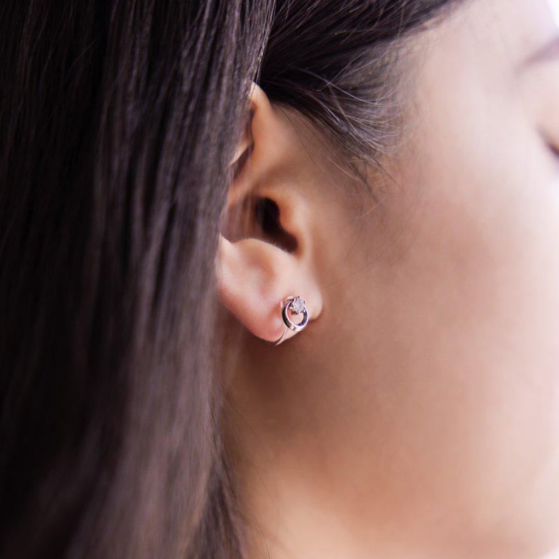 Arc zircon Stone silver earrings can be changed into Clip-On - ต่างหู - เงินแท้ 