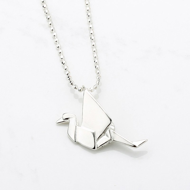 Origami Sterling silver crane folded crane s925 sterling silver necklace - Necklaces - Sterling Silver Silver