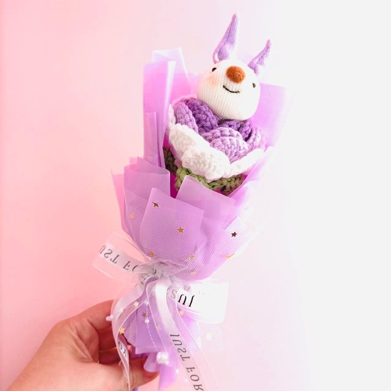 [Lucky Purple Baby] Pink and Purple Rose Sock Baby Fairy Handmade Bouquet Gift | Including carrying bag - ตุ๊กตา - วัสดุอื่นๆ สีม่วง