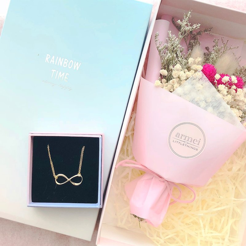 Sincerity Gift [Flower Gift Box Set] Infinity Love Bracelet + Dry Bouquet Not Mini - Bracelets - Other Metals Multicolor
