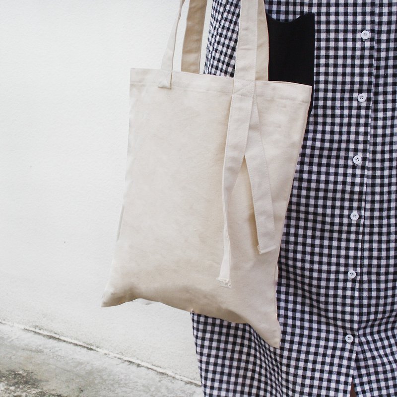 【素面款】米白帆布直式袋 | 米白背帶_台灣製帆布包 - 側背包/斜孭袋 - 棉．麻 白色