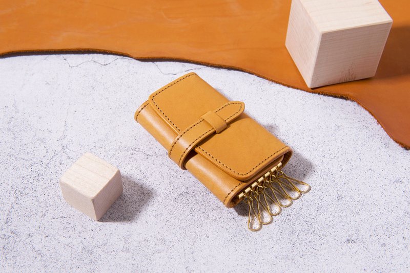 三折鑰匙包 Key Purse / 杏黃 Apricot - 鑰匙圈/鑰匙包 - 真皮 黃色