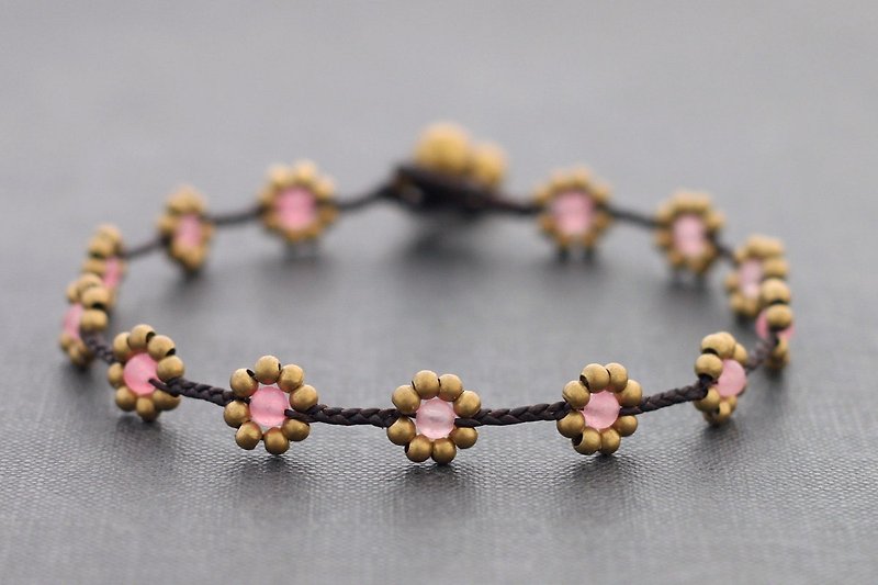 Rose Quartz Woven Brass Daisy Anklets Flower Bohemian Gypsy Stone - Other - Stone Pink