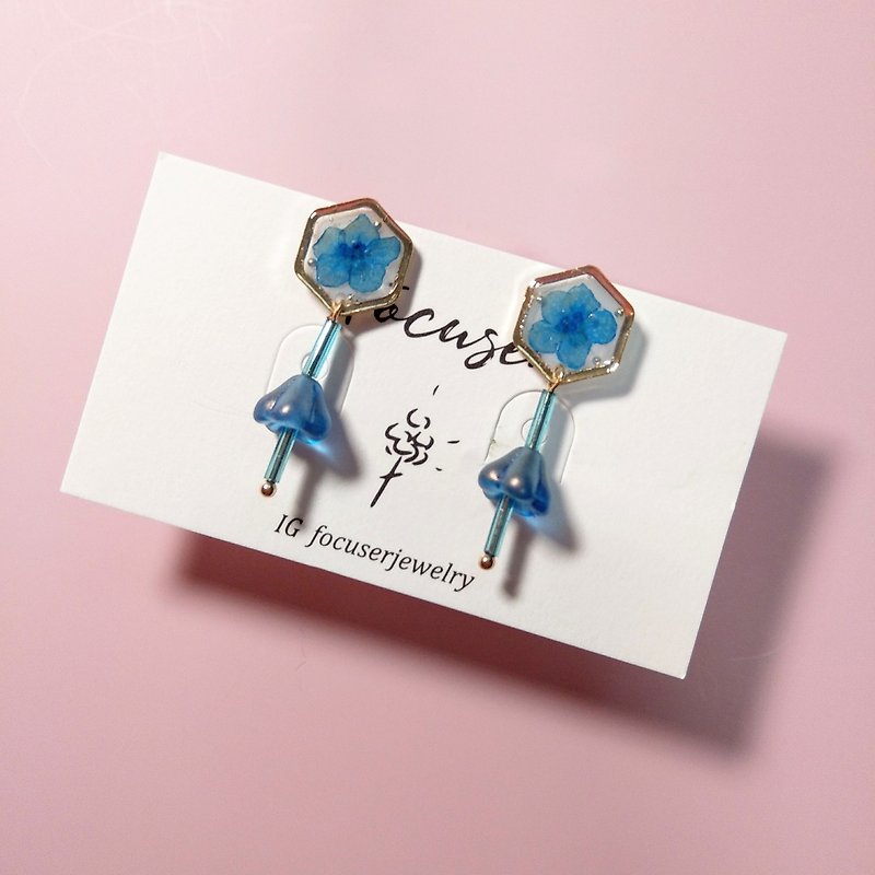 Resin Earrings & Clip-ons Blue - Dry Flower Earrings Blue Micro Drape Green Plant Gift Hoop Earrings