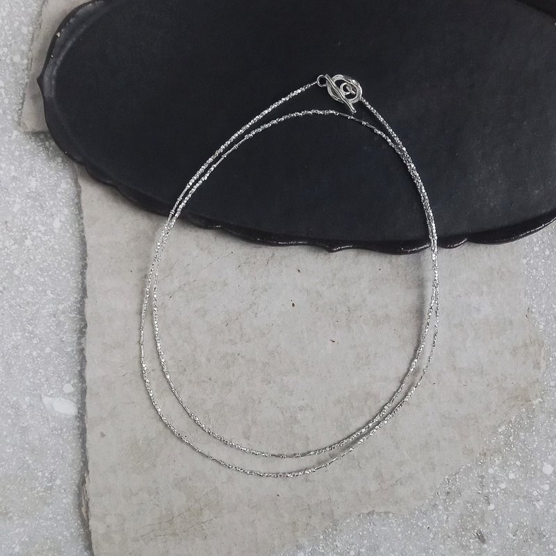 3way Karen Silver Long Necklace / Hammered Oval Mantel - Necklaces - Sterling Silver Silver