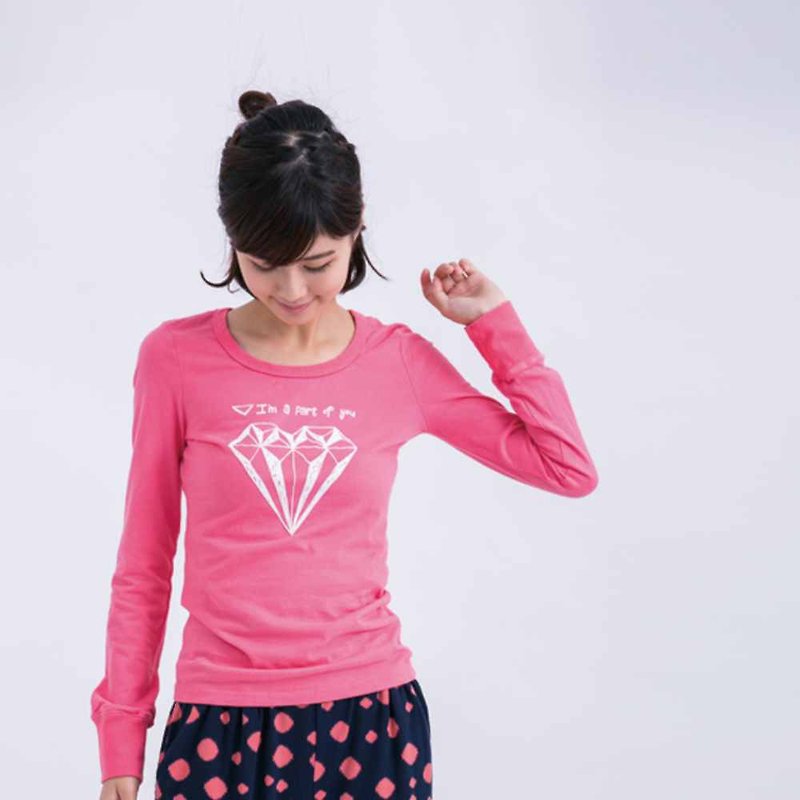 Diamond Long Sleeves Cotton T-shirt - Women's T-Shirts - Cotton & Hemp Pink