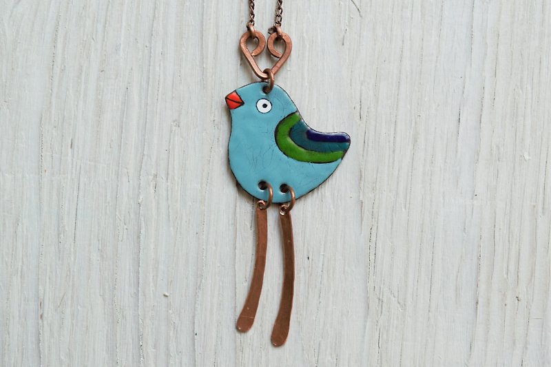 Blue Bird Necklace, Bird Pendant, Dove, Birdie, Pigeon, Bird Jewelry, Copper, - Necklaces - Enamel Blue