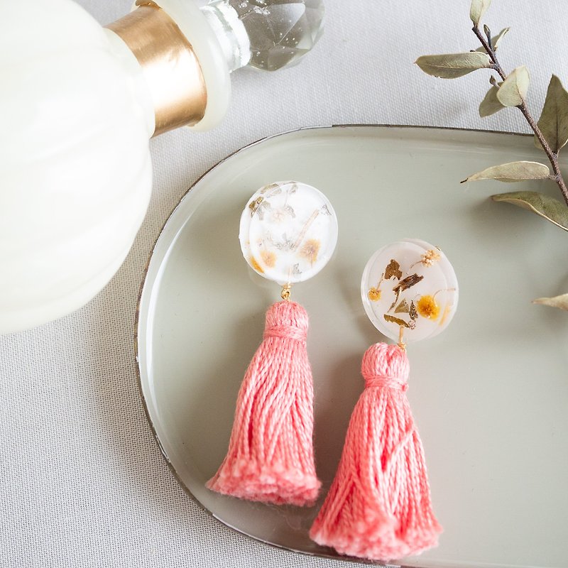 mimosa/tassel earrings - Earrings & Clip-ons - Resin Pink