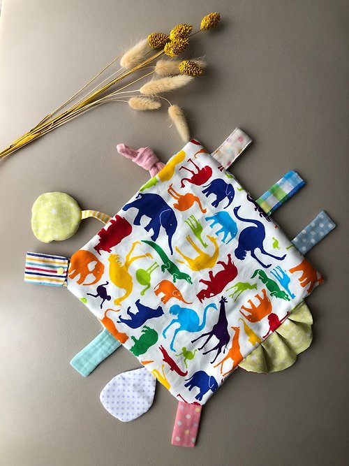 Trista 公主 手創 寶寶學習安撫巾－叢林的夥伴們 彩色 日本純棉布 口水巾 新生禮