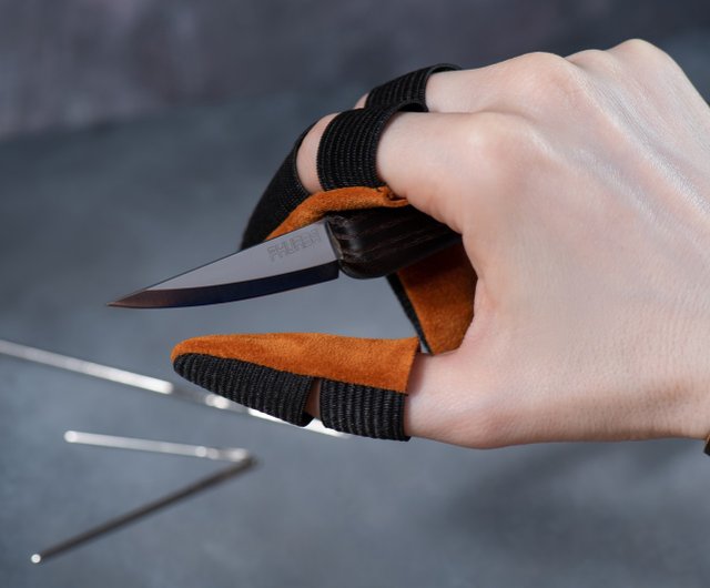 レディース指ぬき、オレンジ革親指指指指ぬき、切創防止用 3本セット