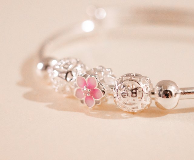 999 sterling silver pink flower parent-child bracelet, full-month