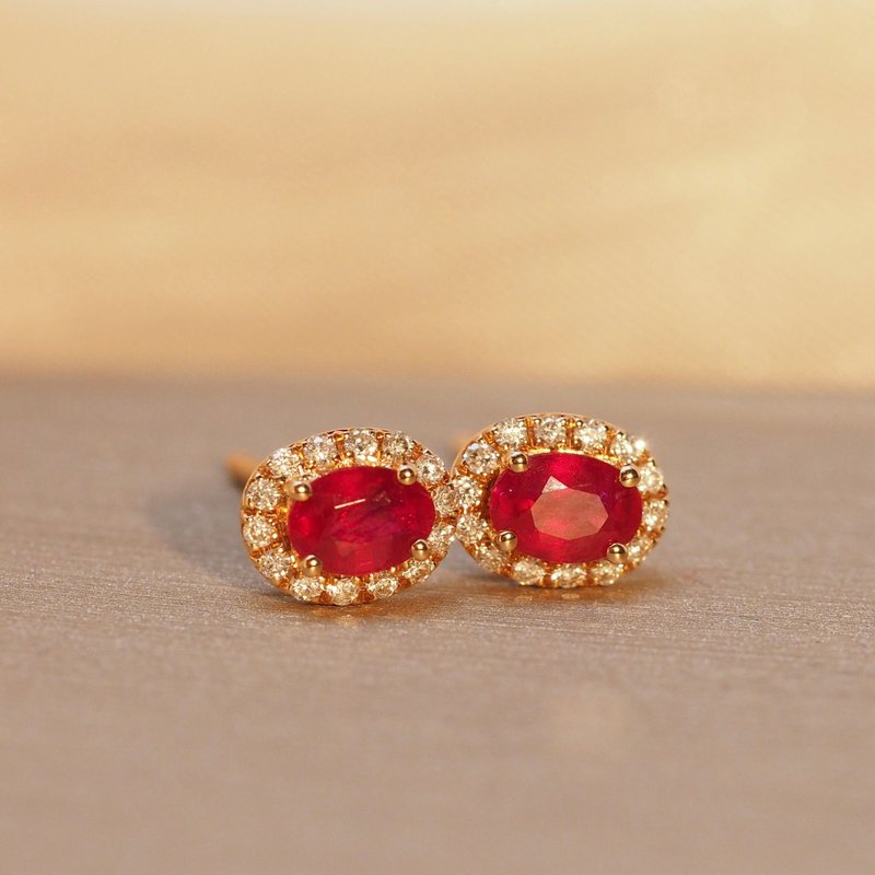 18K金紅寶石糖果耳環 18K Gold Pigeon Ruby Gem Candy Earrings - 耳環/耳夾/耳骨夾 - 貴金屬 