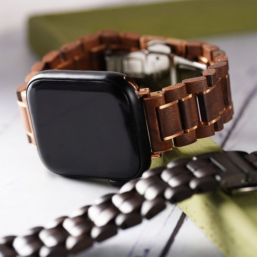 W.WEAR 時間穿搭 Apple watch - 質感原木拼接金屬蘋果錶帶